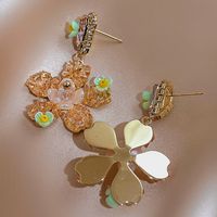 Retro Water Droplets Flower Copper Earrings Plating Acrylic Rhinestone Zircon Copper Earrings main image 5