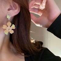 Retro Water Droplets Flower Copper Earrings Plating Acrylic Rhinestone Zircon Copper Earrings main image 3