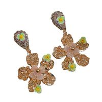 Retro Water Droplets Flower Copper Earrings Plating Acrylic Rhinestone Zircon Copper Earrings main image 2