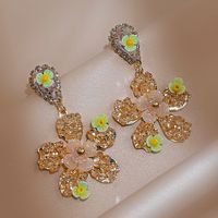 Retro Water Droplets Flower Copper Earrings Plating Acrylic Rhinestone Zircon Copper Earrings sku image 1