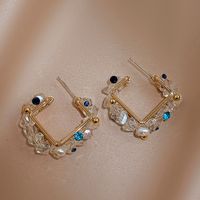 Fashion Geometric Copper Earrings Inlay Artificial Rhinestones Crystal Copper Earrings main image 2