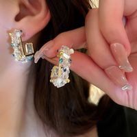 Fashion Geometric Copper Earrings Inlay Artificial Rhinestones Crystal Copper Earrings main image 3