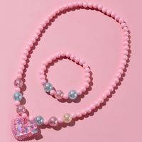 Sweet Heart Shape Plastic Beaded Resin Girl's Pendant Necklace Bracelets sku image 1