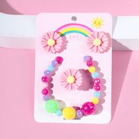 Cartoon Style Flower Plastic Beaded Rings Bracelets Earrings sku image 1