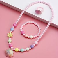 Beach Shell Plastic Beaded Rings Bracelets Necklace 1 Set sku image 1