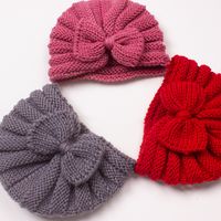 Children Unisex Fashion Solid Color Bow Knot Knitted Wool Cap main image 2