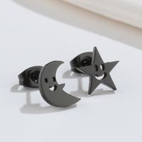 1 Pair Fashion Star Moon Wings Titanium Steel Asymmetrical Plating Hollow Out Ear Studs sku image 13