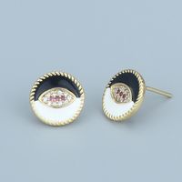 Fashion Round Devil's Eye Copper Ear Studs Stoving Varnish Inlay Zircon Copper Earrings main image 3