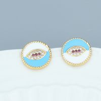 Fashion Round Devil's Eye Copper Ear Studs Stoving Varnish Inlay Zircon Copper Earrings main image 5