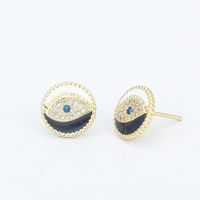 Fashion Round Devil's Eye Copper Ear Studs Stoving Varnish Inlay Zircon Copper Earrings main image 6