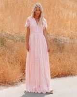 Women's Tiered Skirt Elegant V Neck Splicing Half Sleeve Solid Color Maxi Long Dress Holiday Daily main image 3