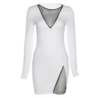 Women's A-line Skirt Sexy V Neck Splicing Long Sleeve Solid Color Knee-length Holiday Daily main image 5