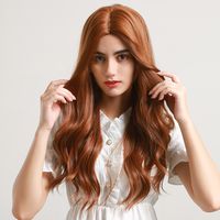Women's Fashion Light Brown Party Chemical Fiber Centre Parting Long Curly Hair Wigs main image 3