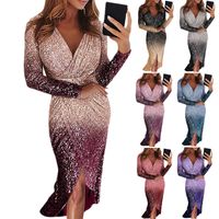 Women's Irregular Skirt Sexy V Neck Printing Zipper Long Sleeve Printing Midi Dress Holiday Daily Party main image 1