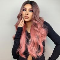Women's Fashion Grey&pink Party Chemical Fiber Centre Parting Long Curly Hair Wigs main image 3
