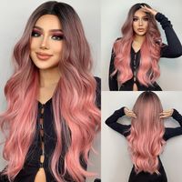 Women's Fashion Grey&pink Party Chemical Fiber Centre Parting Long Curly Hair Wigs main image 5