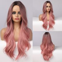 Women's Fashion Grey&pink Party Chemical Fiber Centre Parting Long Curly Hair Wigs main image 6