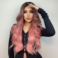 Women's Fashion Grey&pink Party Chemical Fiber Centre Parting Long Curly Hair Wigs sku image 1