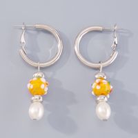 Cute Flower Imitation Pearl Alloy Resin Drop Earrings main image 3