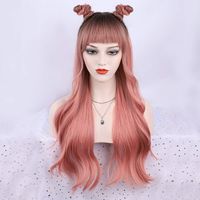 Women's Sweet Grey&pink Party Chemical Fiber Flat Bangs Long Curly Hair Wigs main image 2