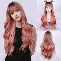 Women's Sweet Grey&pink Party Chemical Fiber Flat Bangs Long Curly Hair Wigs main image 8