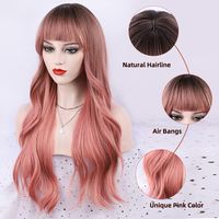 Women's Sweet Grey&pink Party Chemical Fiber Flat Bangs Long Curly Hair Wigs main image 4
