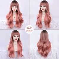 Women's Sweet Grey&pink Party Chemical Fiber Flat Bangs Long Curly Hair Wigs main image 5