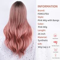 Femmes Sucré Gris&rose Fête Fibre Chimique Plat Frange Cheveux Longs Et Bouclés Perruques main image 3