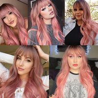 Women's Sweet Grey&pink Party Chemical Fiber Flat Bangs Long Curly Hair Wigs main image 6