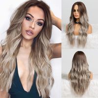 Women's Fashion Light Brown Party Chemical Fiber Centre Parting Long Curly Hair Wigs main image 6