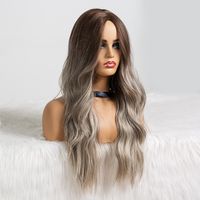 Women's Fashion Light Brown Party Chemical Fiber Centre Parting Long Curly Hair Wigs main image 4