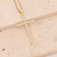 Stainless Steel Copper 18K Gold Plated Fashion Inlay Cross Zircon Pendant Necklace main image 3