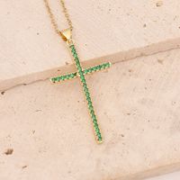 Stainless Steel Copper 18K Gold Plated Fashion Inlay Cross Zircon Pendant Necklace main image 4