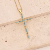 Stainless Steel Copper 18K Gold Plated Fashion Inlay Cross Zircon Pendant Necklace main image 5