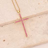 Stainless Steel Copper 18K Gold Plated Fashion Inlay Cross Zircon Pendant Necklace sku image 2