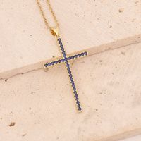 Stainless Steel Copper 18K Gold Plated Fashion Inlay Cross Zircon Pendant Necklace sku image 4