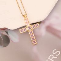 Stainless Steel Copper 18K Gold Plated Fashion Inlay Cross Zircon Pendant Necklace main image 7