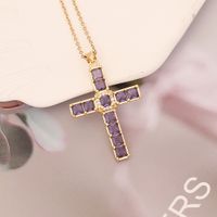 Stainless Steel Copper 18K Gold Plated Fashion Inlay Cross Zircon Pendant Necklace main image 4