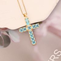 Stainless Steel Copper 18K Gold Plated Fashion Inlay Cross Zircon Pendant Necklace main image 6