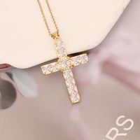 Stainless Steel Copper 18K Gold Plated Fashion Inlay Cross Zircon Pendant Necklace main image 8