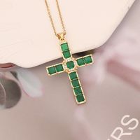 Stainless Steel Copper 18K Gold Plated Fashion Inlay Cross Zircon Pendant Necklace main image 9