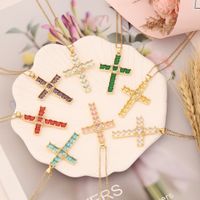 Stainless Steel Copper 18K Gold Plated Fashion Inlay Cross Zircon Pendant Necklace main image 1
