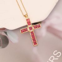 Stainless Steel Copper 18K Gold Plated Fashion Inlay Cross Zircon Pendant Necklace sku image 3