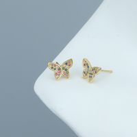 Retro Butterfly Copper Ear Studs Zircon Copper Earrings main image 4