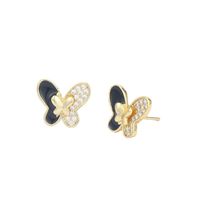 Retro Butterfly Copper Ear Studs Zircon Copper Earrings main image 5