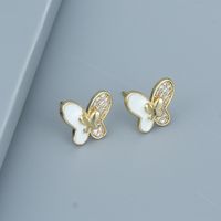 Retro Butterfly Copper Ear Studs Zircon Copper Earrings main image 3