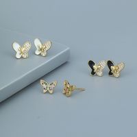 Retro Butterfly Copper Ear Studs Zircon Copper Earrings main image 6