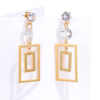 1 Piece Fashion Square Plating Inlaid Zircon 201 Stainless Steel 18K Gold Plated Dangling Earrings main image 4