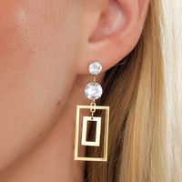 1 Piece Fashion Square Plating Inlaid Zircon 201 Stainless Steel 18K Gold Plated Dangling Earrings main image 2