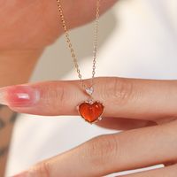 Fashion Heart Shape Alloy Inlay Rhinestone Agate Necklace main image 1